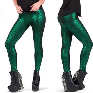 Leggings Metallic Green Stretch Costume Mermaid S
